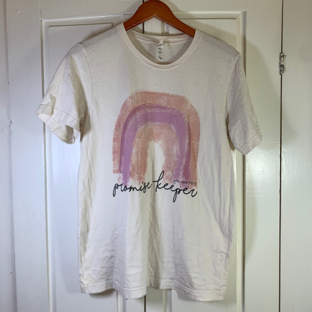 Bella Canvas Promise Keeper Rainbow Graphic Tee Cream Cotton Genesis 9:12-13 M